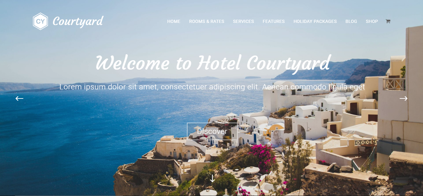 Courtyard - это чистая, минималистичная бесплатная тема WordPress для отелей.