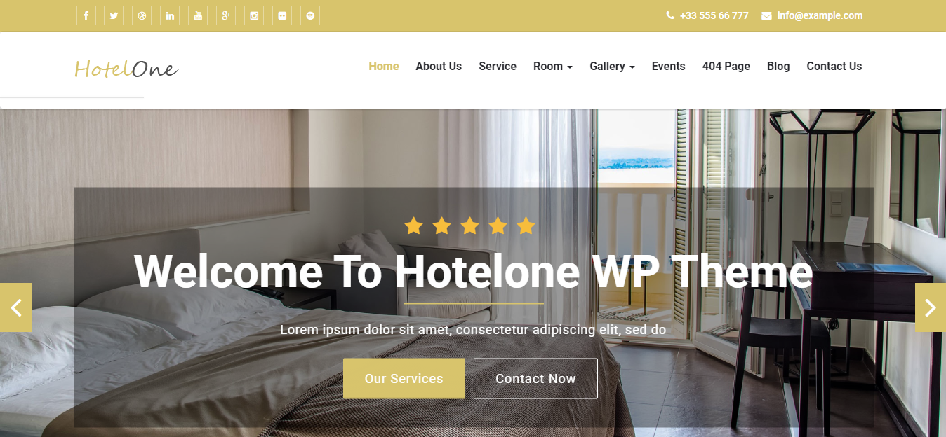 Hotelone - это бесплатная тема WordPress для отелей, гостевых домов, вилл ...