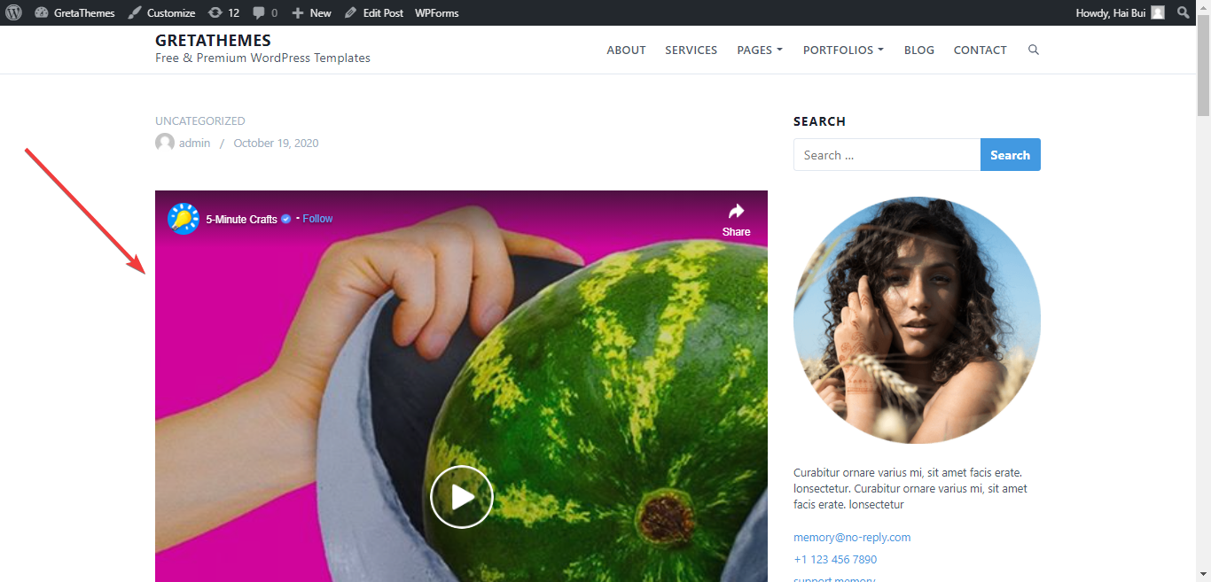 El contenido del enlace incrustado se muestra en la interfaz