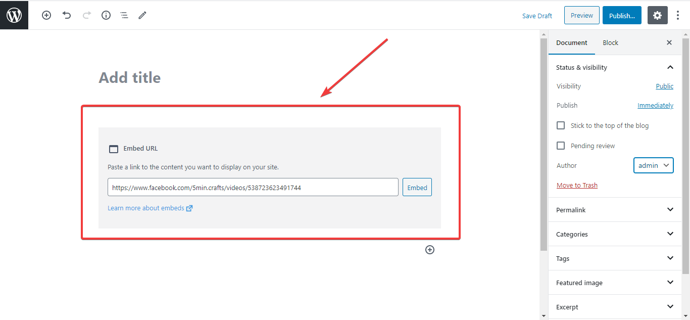 Pegue el enlace de Facebook en el sitio web de WordPress