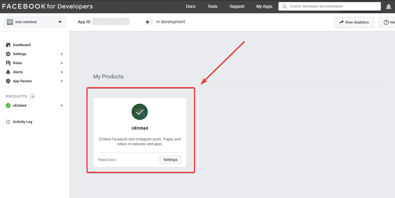 Active la función oEmbed en la aplicación de Facebook