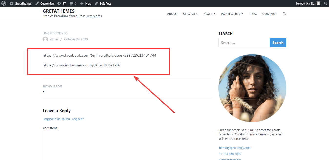Los enlaces integrados de Facebook e Instagram se convierten en URL simples