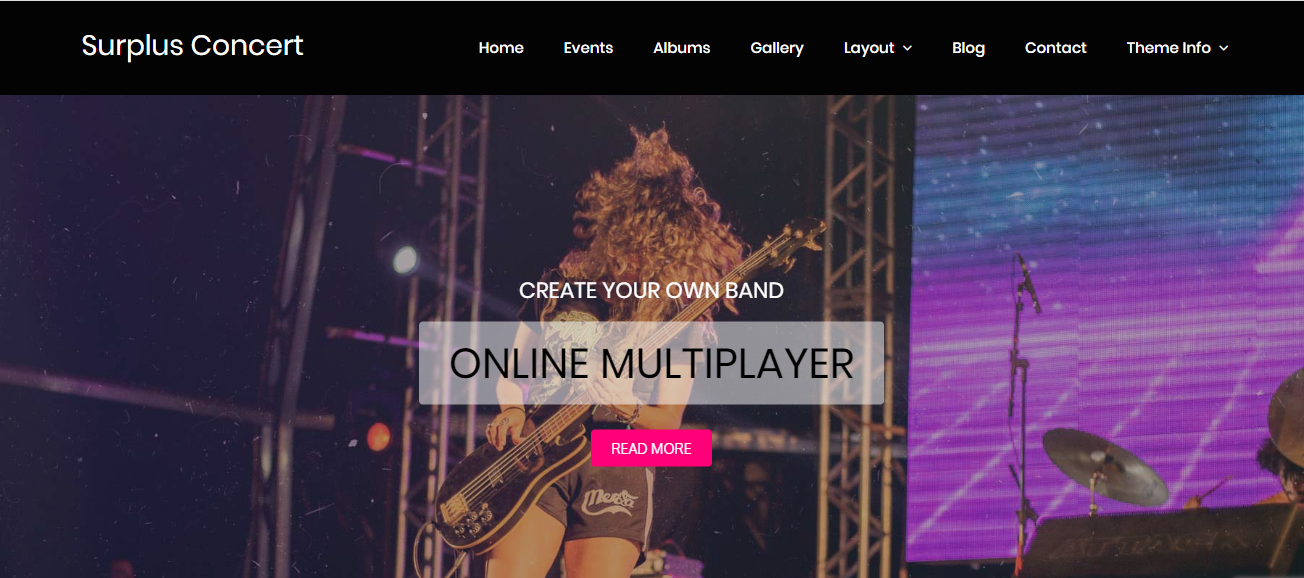 Surplus Concert는 음악 이벤트, 콘서트, 밴드, 아티스트 또는 음악가를 위해 개발된 WordPress 테마입니다.