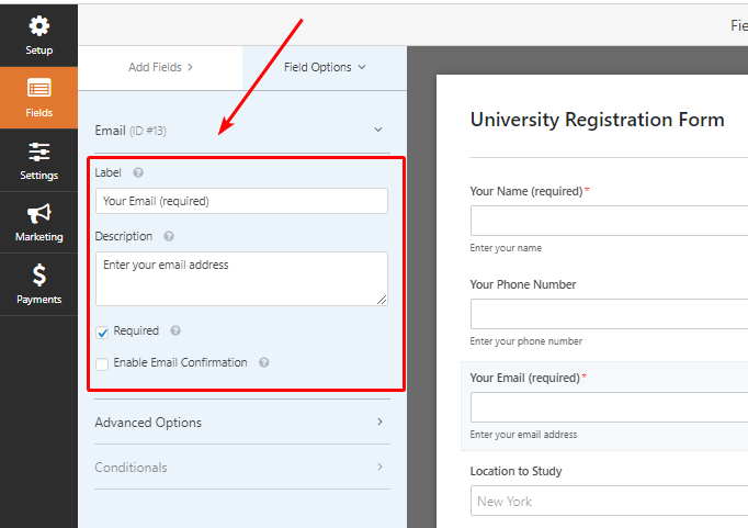 「あなたのメール」フィールドをカスタマイズする