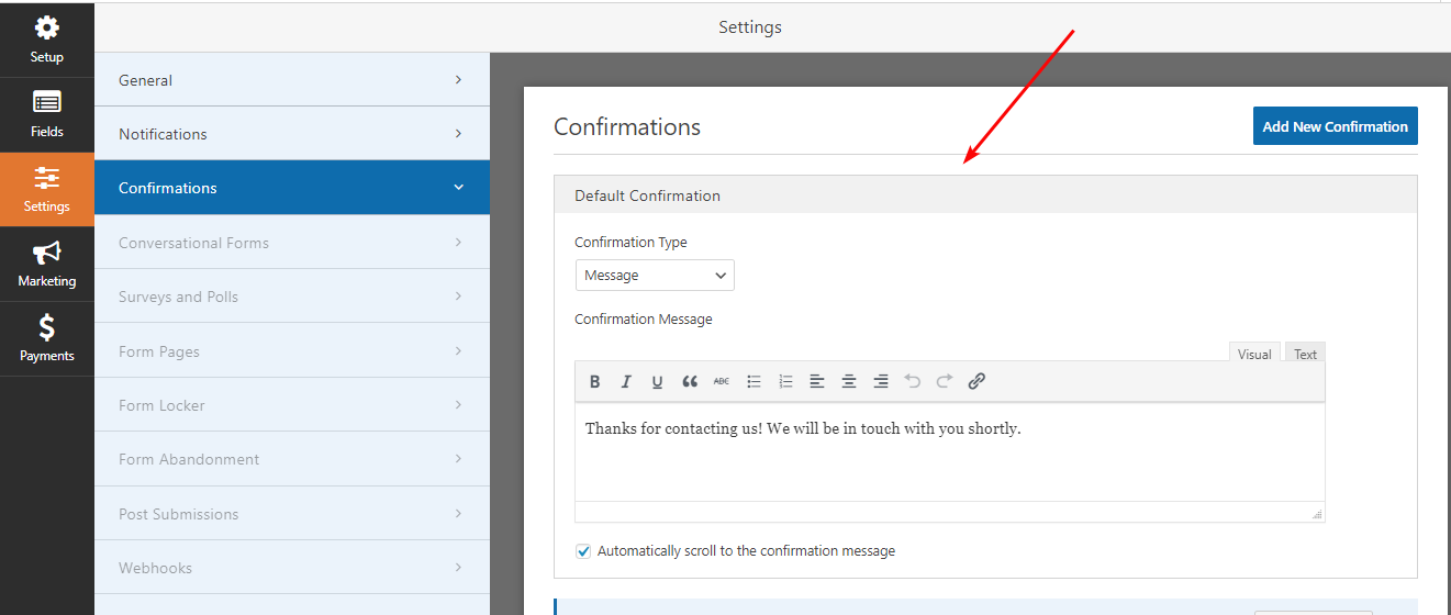 WPFormsプラグインの確認を構成します