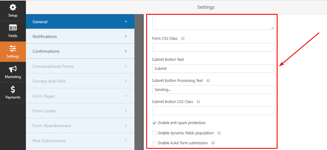 WPFormsの一般設定を構成する