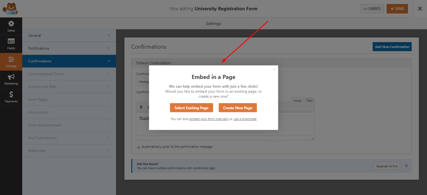 WordPressWebサイトのページに連絡フォームを埋め込みます