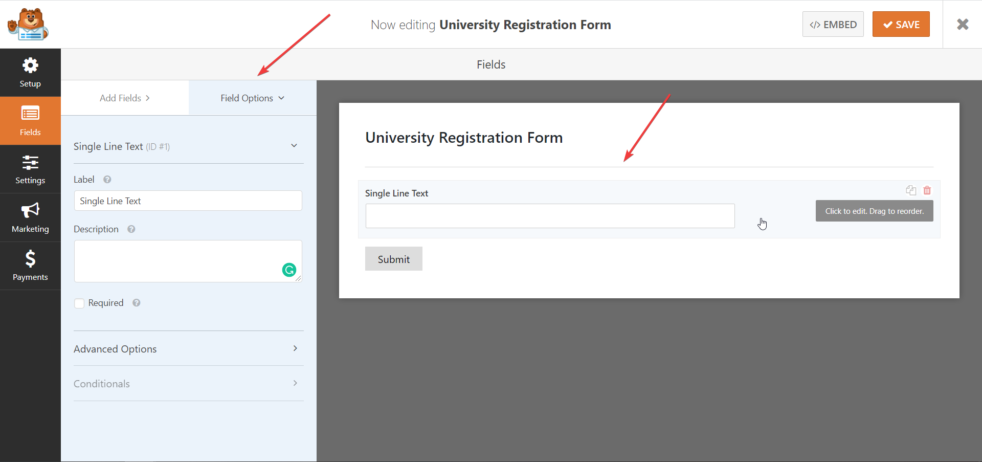 WPFormsプラグインを使用して大学登録フォームのフィールドをカスタマイズします