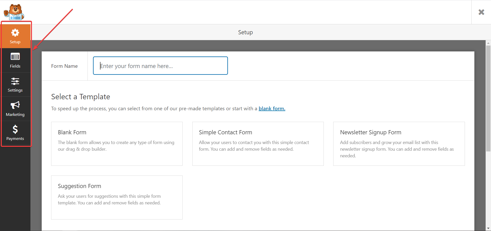 WPFormsプラグインの連絡フォームインターフェイス