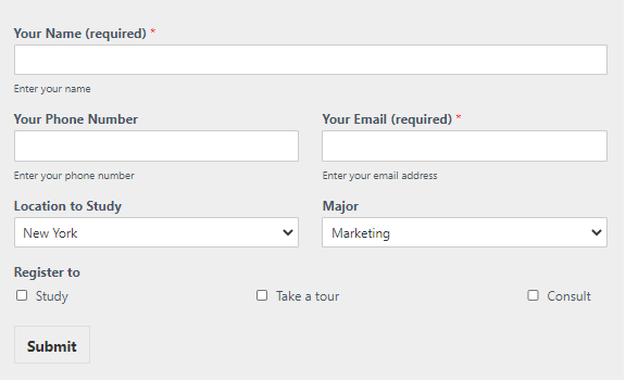 スタイリング後のお問い合わせフォーム