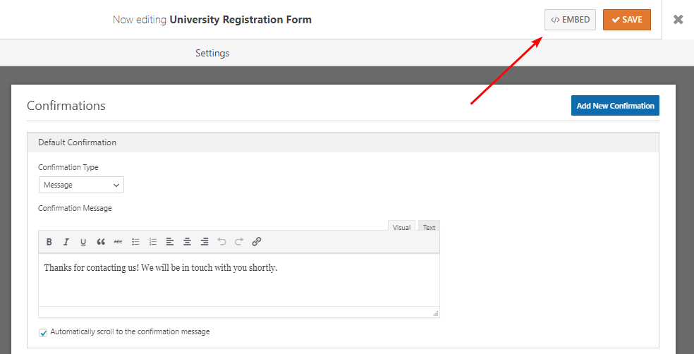 WordPressウェブサイトのページ/投稿に大学登録フォームを表示します