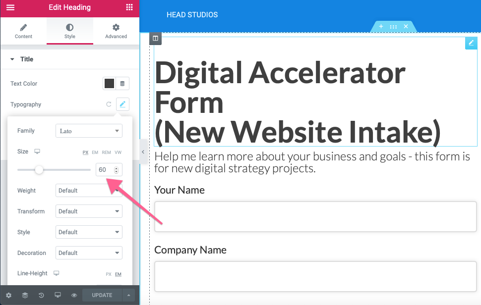Создайте заголовок клиентской формы агентства WordPress