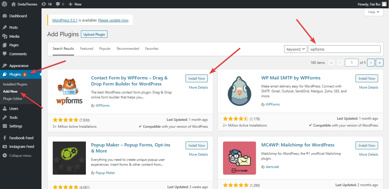 Установите плагин WPForms на сайт WordPress