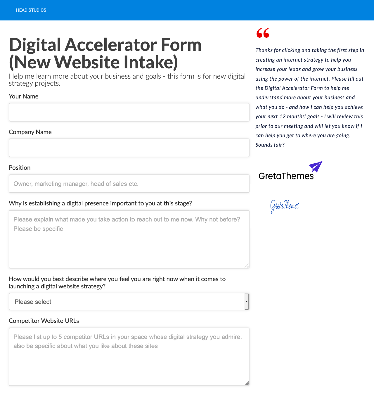 Специализированная клиентская форма для агентства WordPress