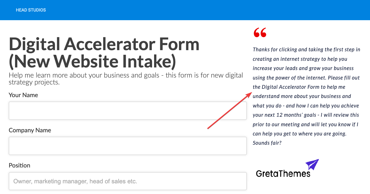 Создайте цитату в правом столбце для вашей клиентской формы с помощью Elementor