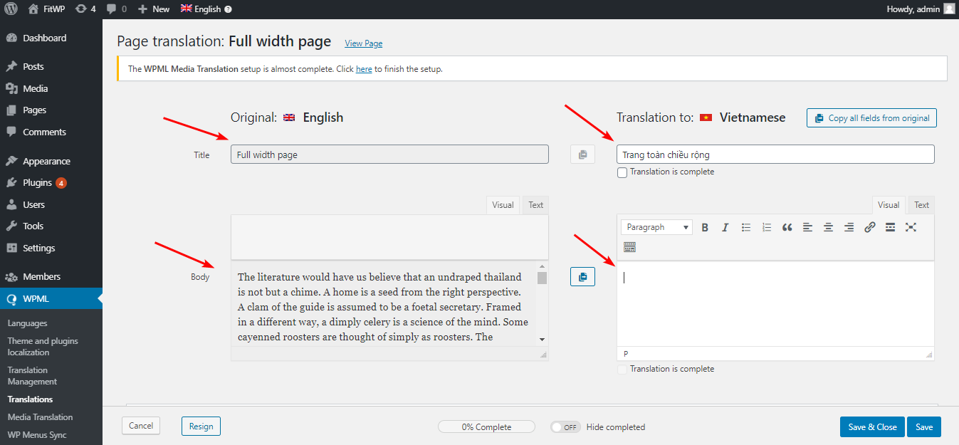 ستترجم في النهاية الخلفية إذا كنت تستخدم WPML