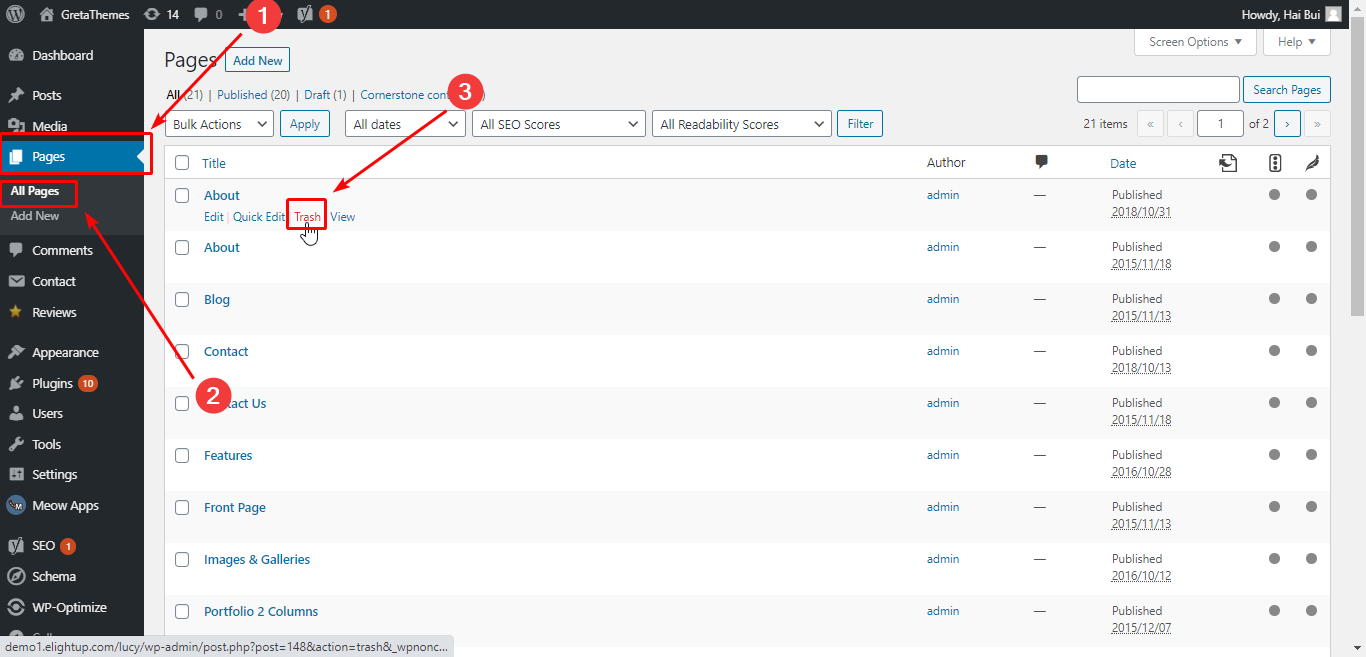 supprimer les pages inutiles ou inutilisées pour décharger le site Web WordPress.