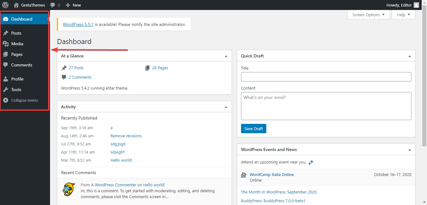 私のWordPressウェブサイトの編集者アカウント