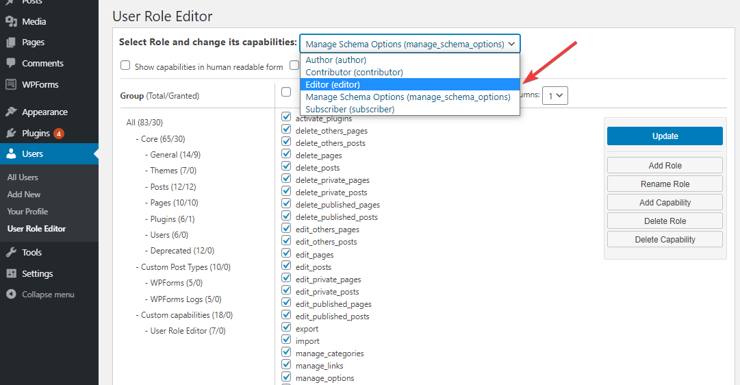 ユーザーロールを選択する