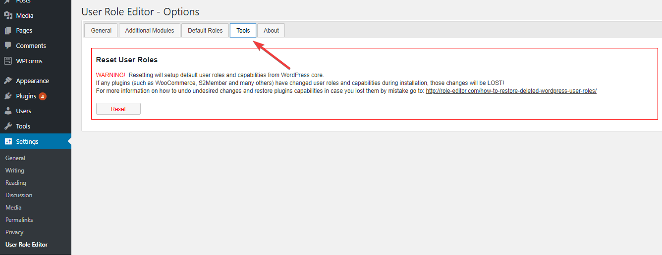 WordPressプラグインの[ツール]タブを構成する