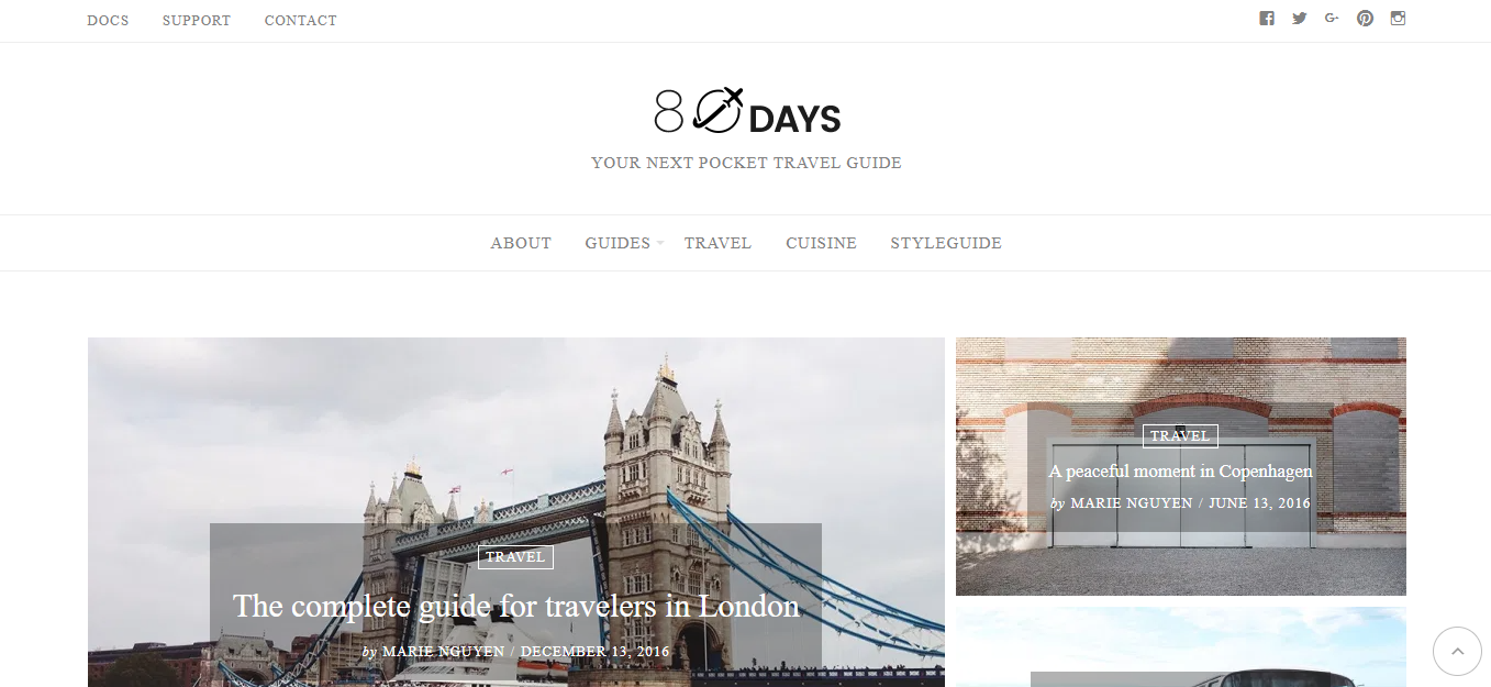 Eightydays, temiz ve modern bir düzen ile güzel bir WordPress blog temasıdır.