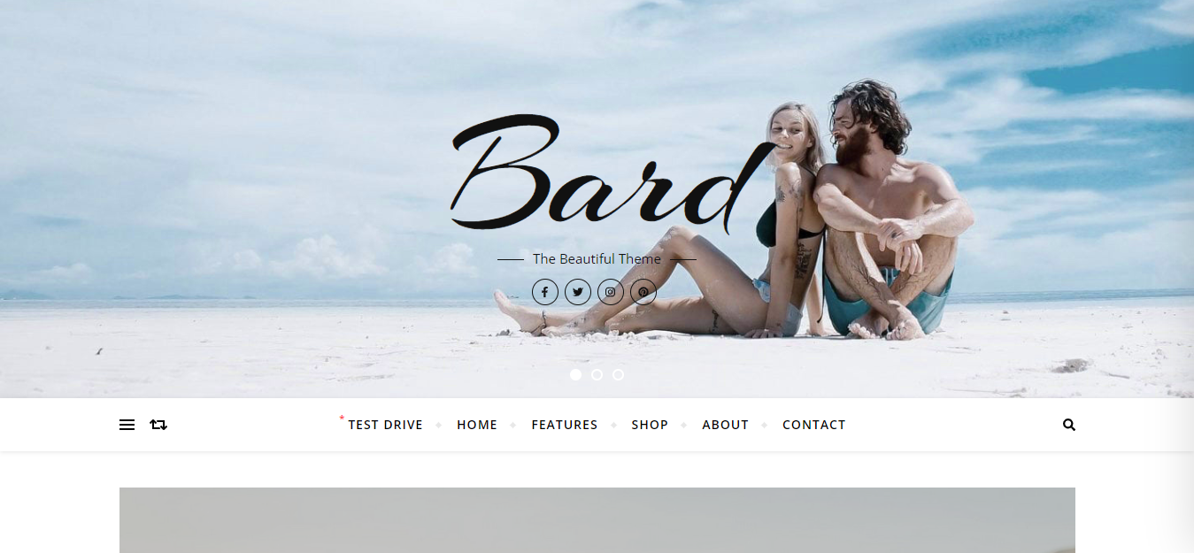 Bard Blog, seyahat ve yolculuk blogları için mükemmel, şık, çok yazarlı bir WordPress blog temasıdır.