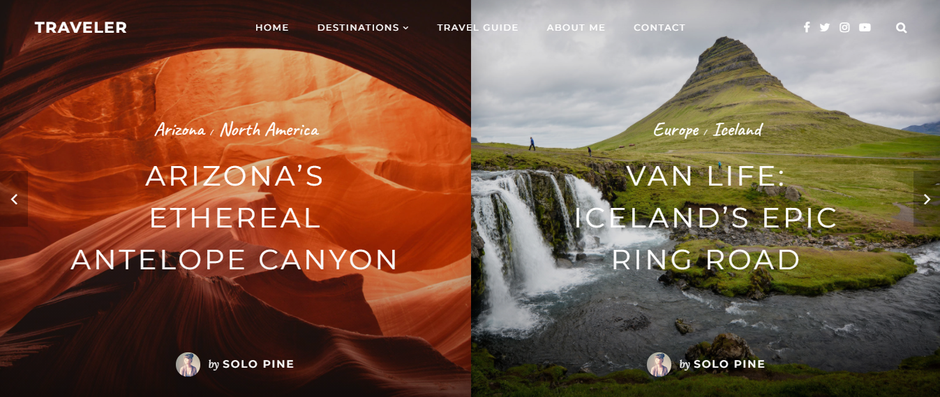 Sitka, seyahat şirketleri, acenteler ve seyahat blogları için geçerli olan büyüleyici, minimalist bir tasarım temasıdır.