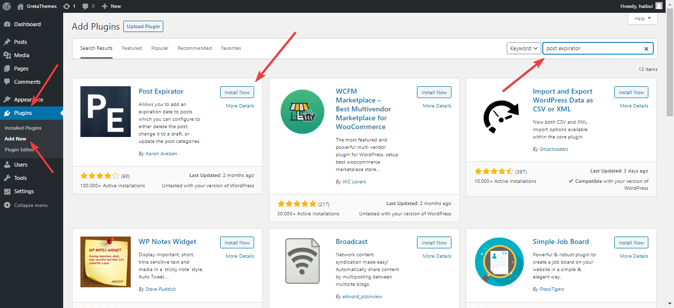 Installer et activer le plugin Post Expirator dans WordPress