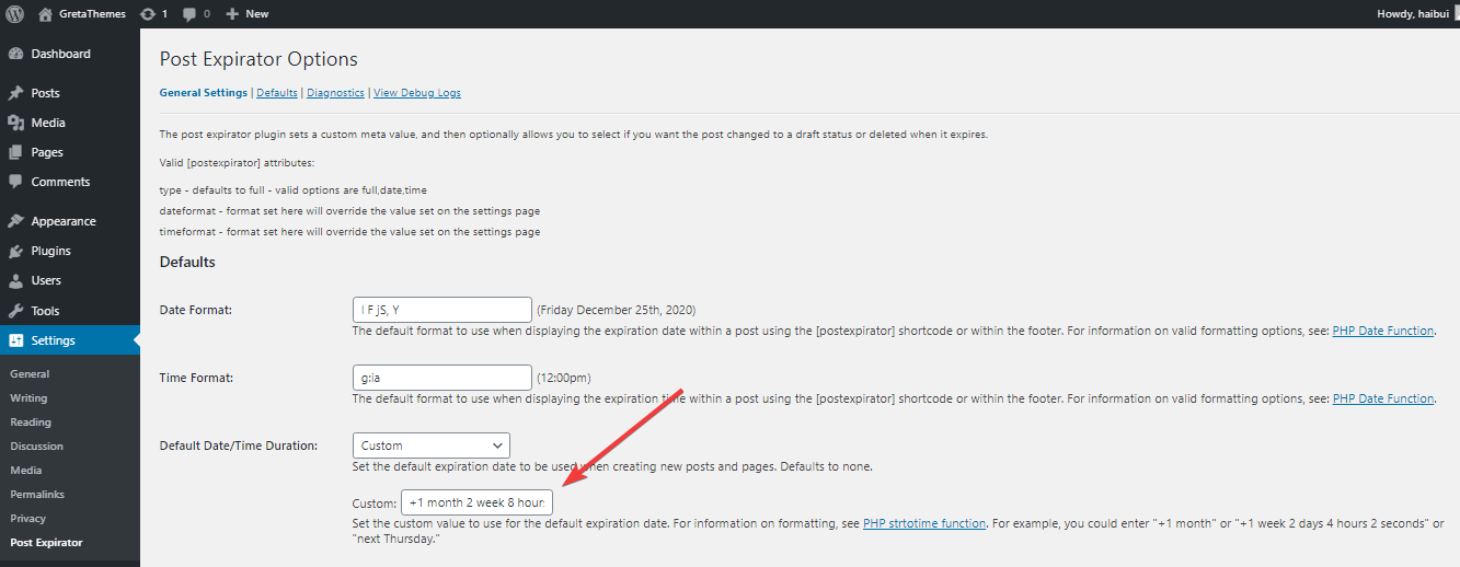 entrez la date d'expiration par défaut pour tous les articles/pages dans WordPress