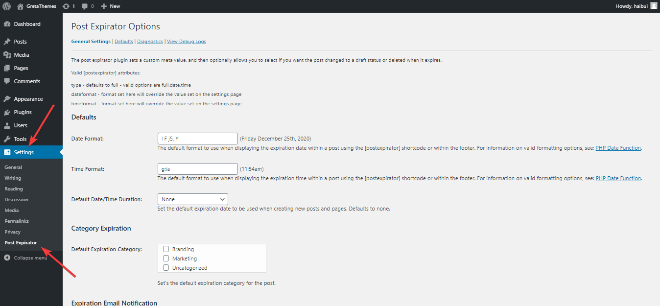 Configurer le plugin Post Expirator dans WordPress