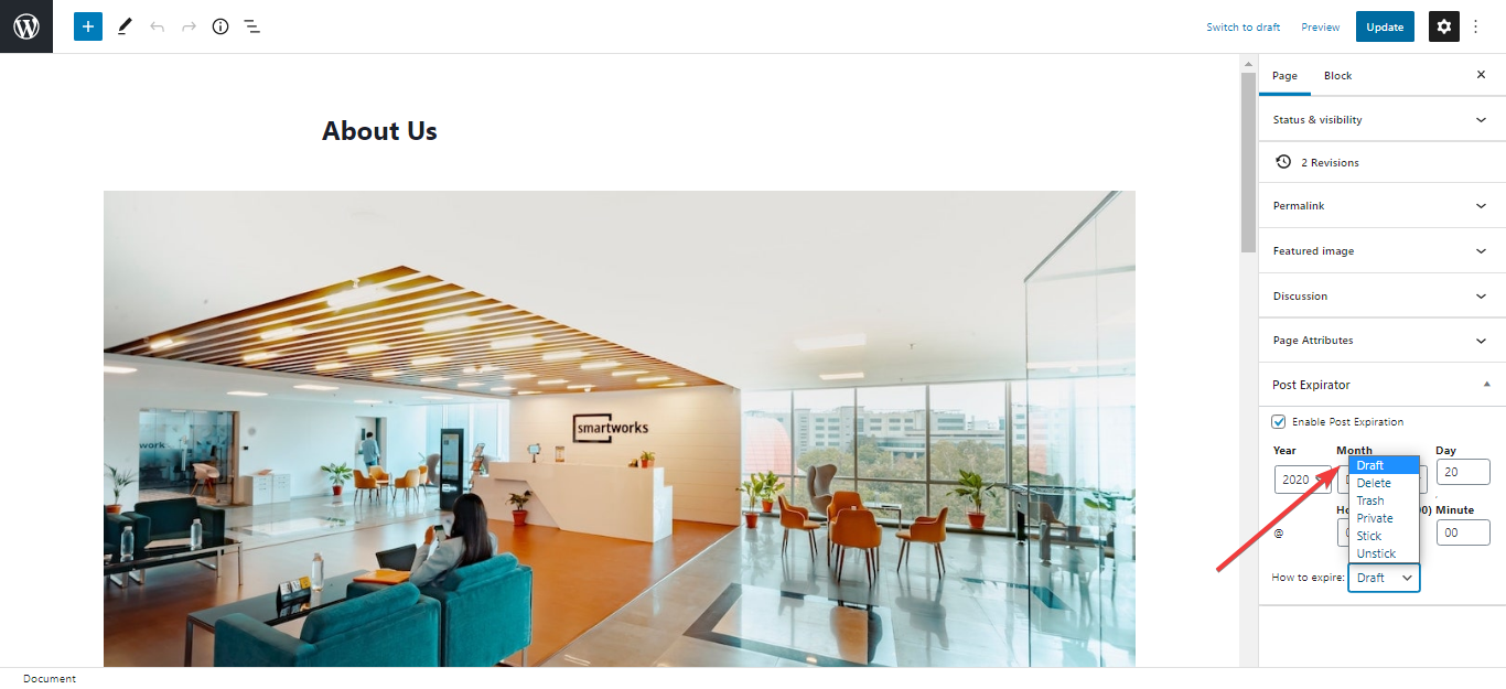 Définir le statut des articles/pages lorsqu'ils expirent