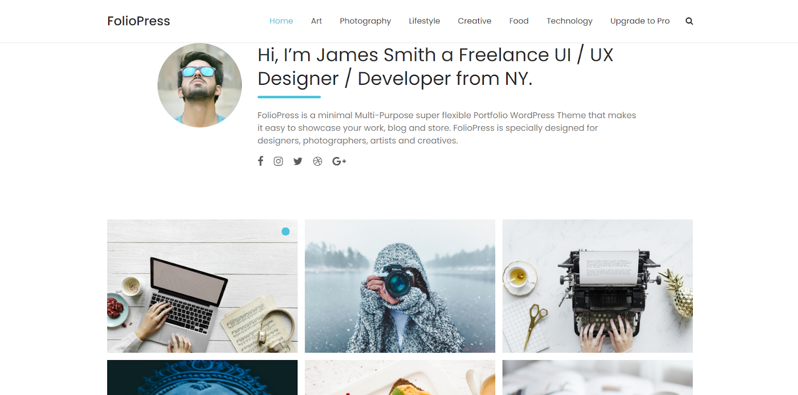 FolioPress adalah tema WordPress portofolio minimalis