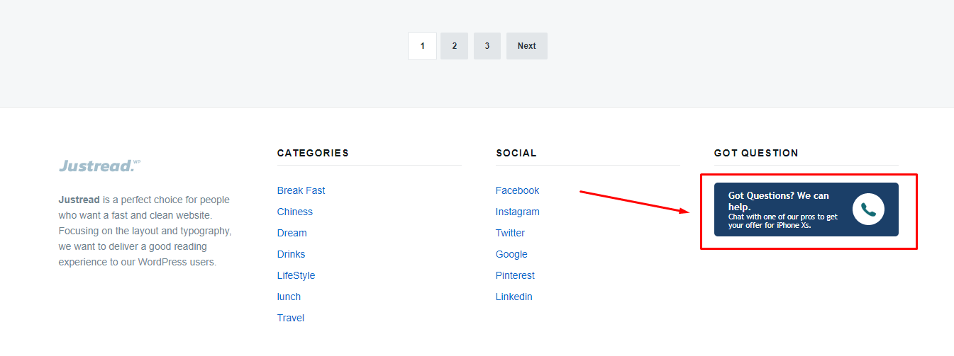Affichez le bouton Business Chat dans le pied de page du site WordPress.