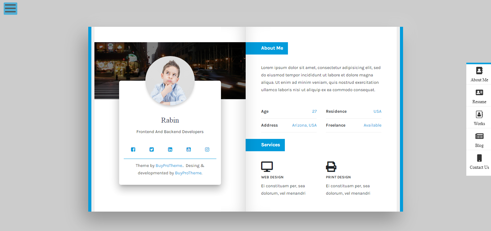 Rabin Resume Vcard est un thème WordPress gratuit pour créer des CV et des curriculum vitae en ligne.