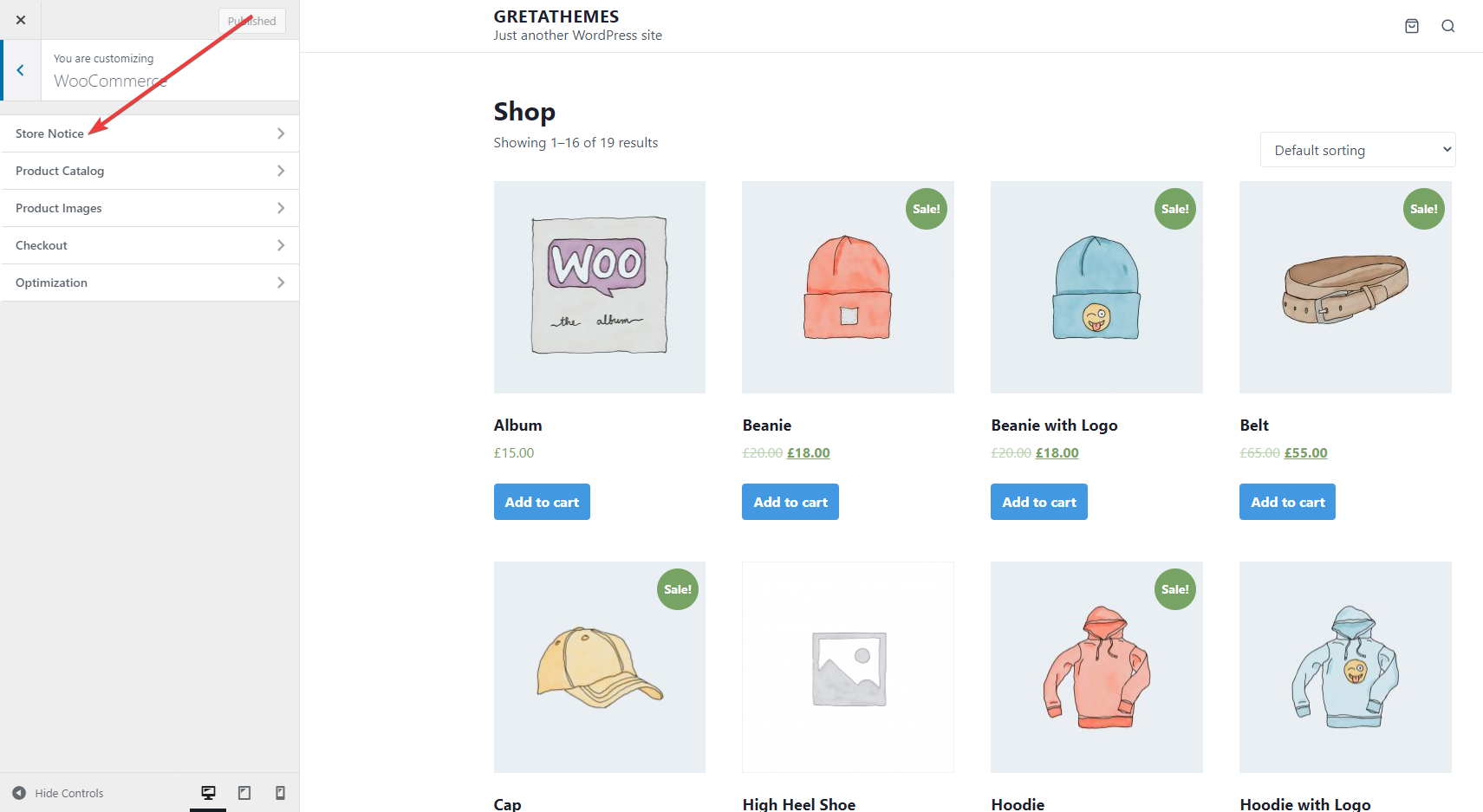 Dans la section WooCommerce, il y a des petites sections
