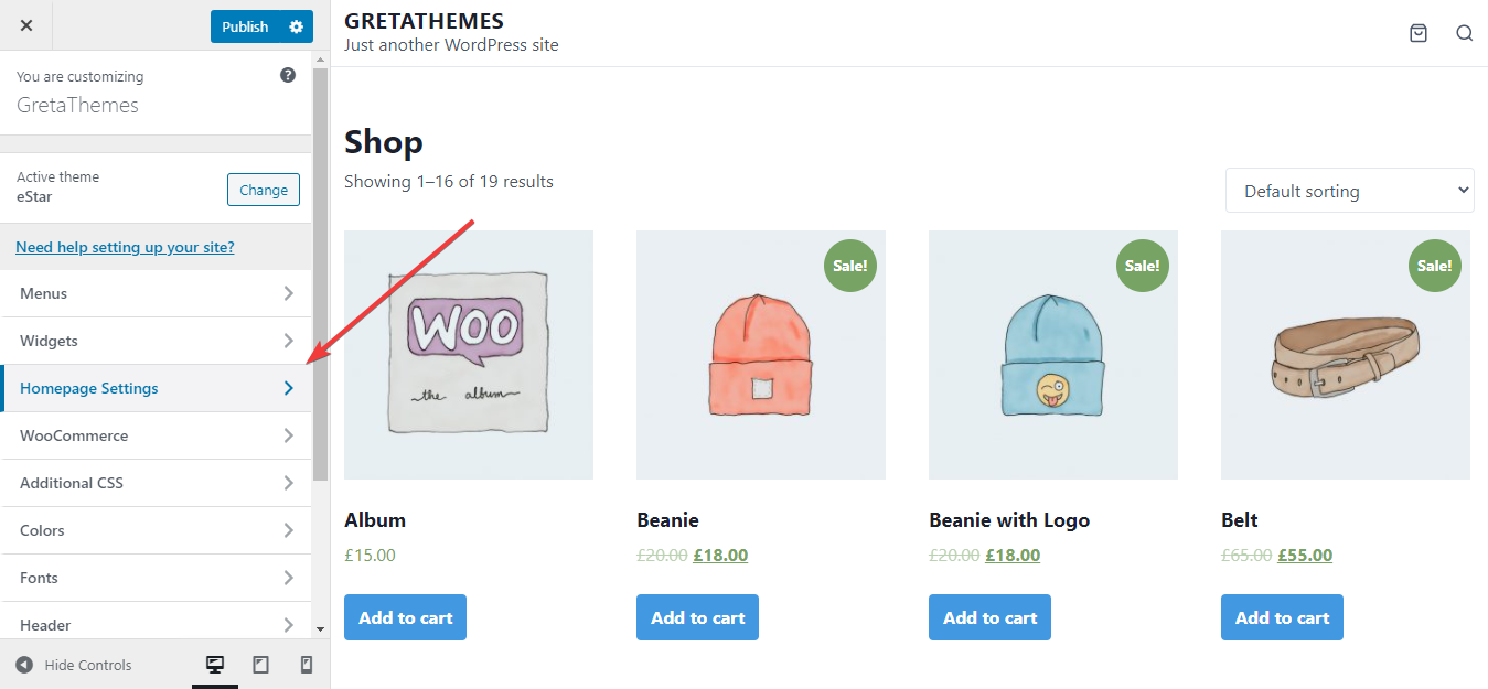 Configurer la page d'accueil du site de commerce électronique