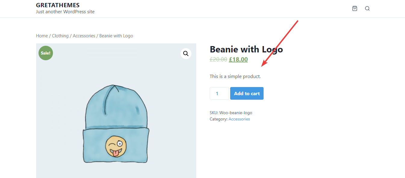 La brève description apparaît à côté du nom du produit et de l'image.