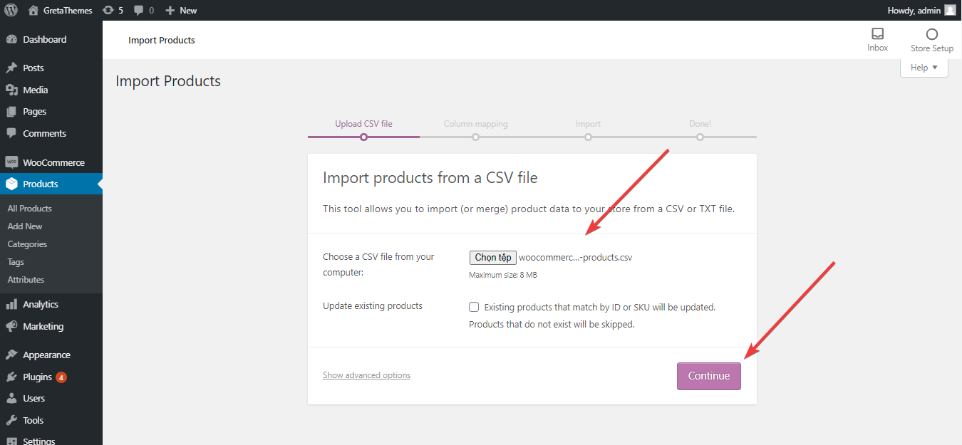 télécharger le fichier CSV dans WooCommerce