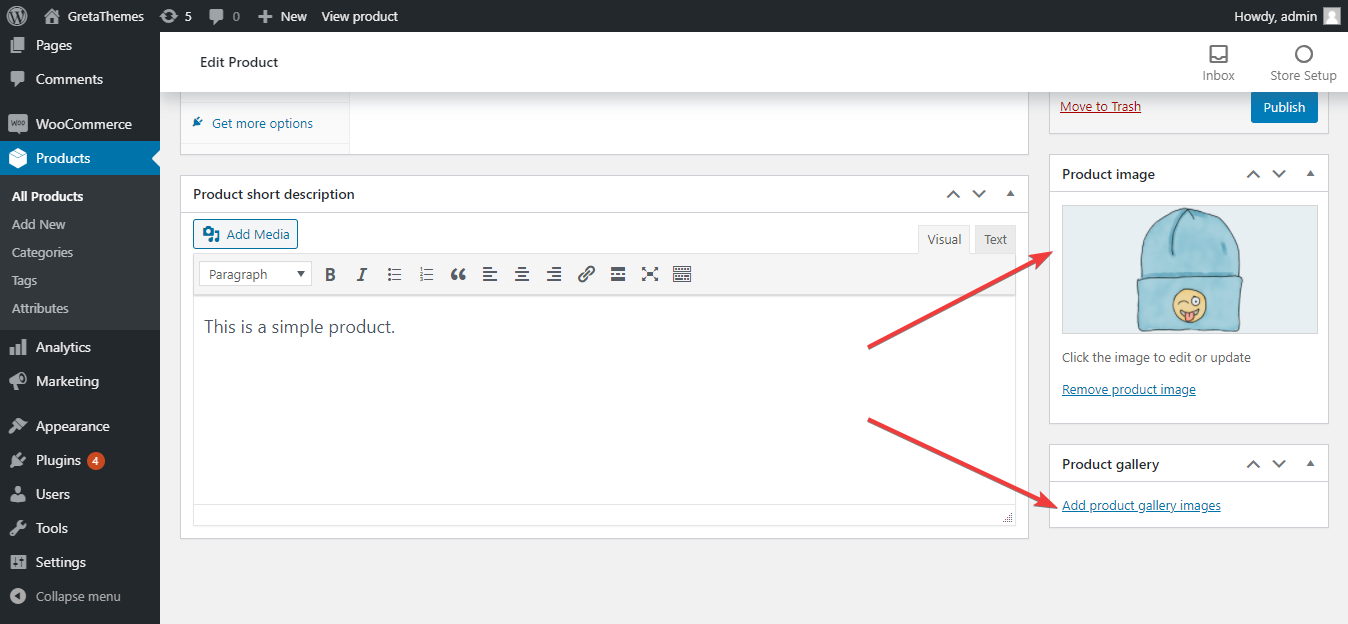 Le produit simple doit avoir au moins une image qui l'illustre