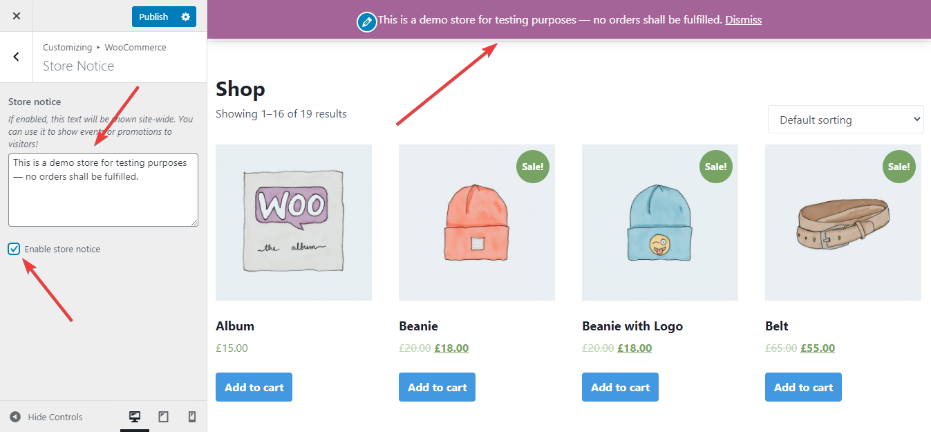 afficher une notification en haut de la page du produit