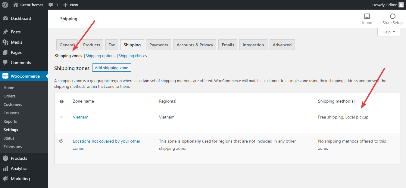 为在线商店选择免费送货和本地取货送货方式