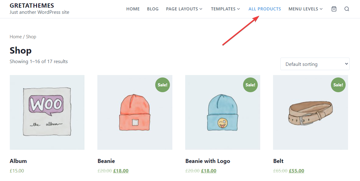 菜单上的产品页面