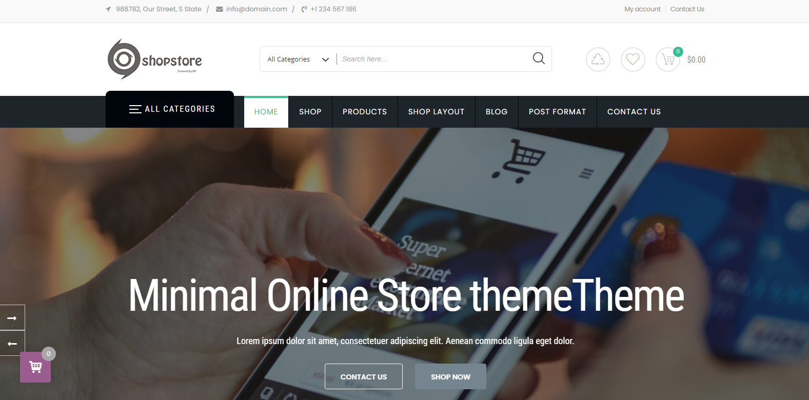 Shopstore هو سمة WordPress حديثة مجانية لبدء عمل تجاري عبر الإنترنت