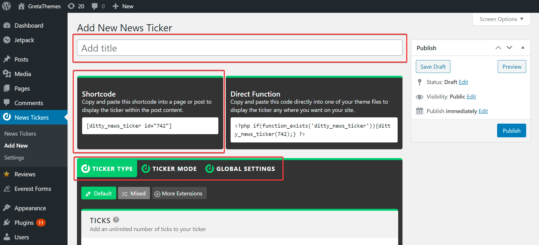 這些選項卡用於在您的 WordPress 網站中配置和顯示您的新聞行情。