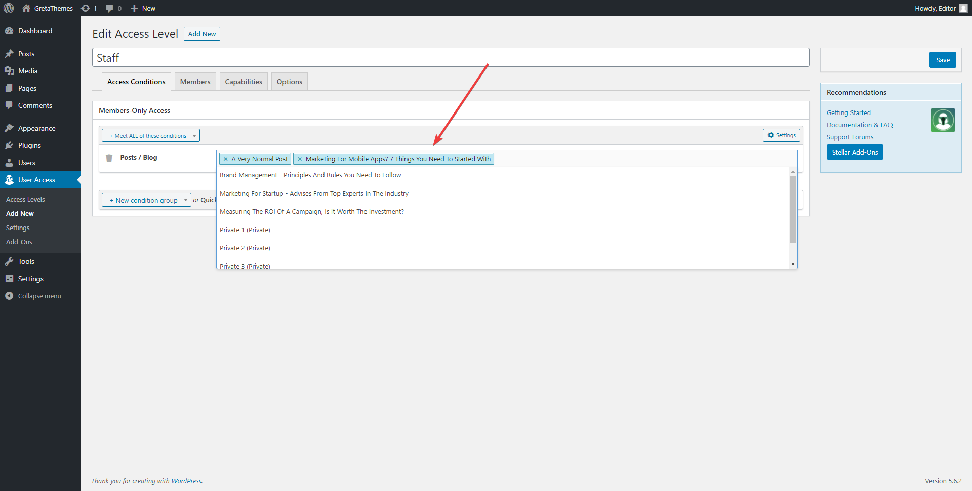 حدد المشاركات التي تسمح للمستخدمين بقراءتها.