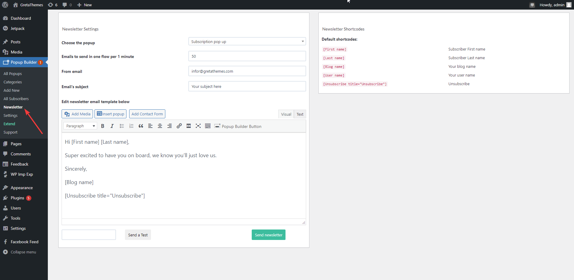 Вы даже можете отправлять электронные письма подписчикам на вкладке «Рассылка новостей».