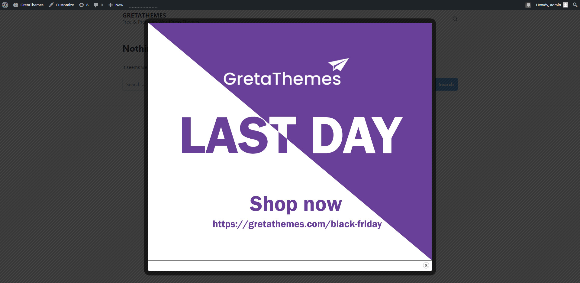 Пример всплывающего окна с изображением Черной пятницы.