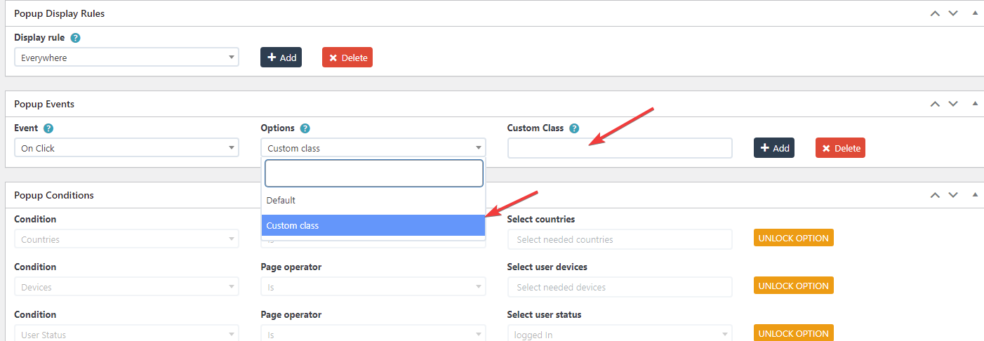 Если вы выберете Custom CSS, заполните созданный вами класс в разделе Custom Class.