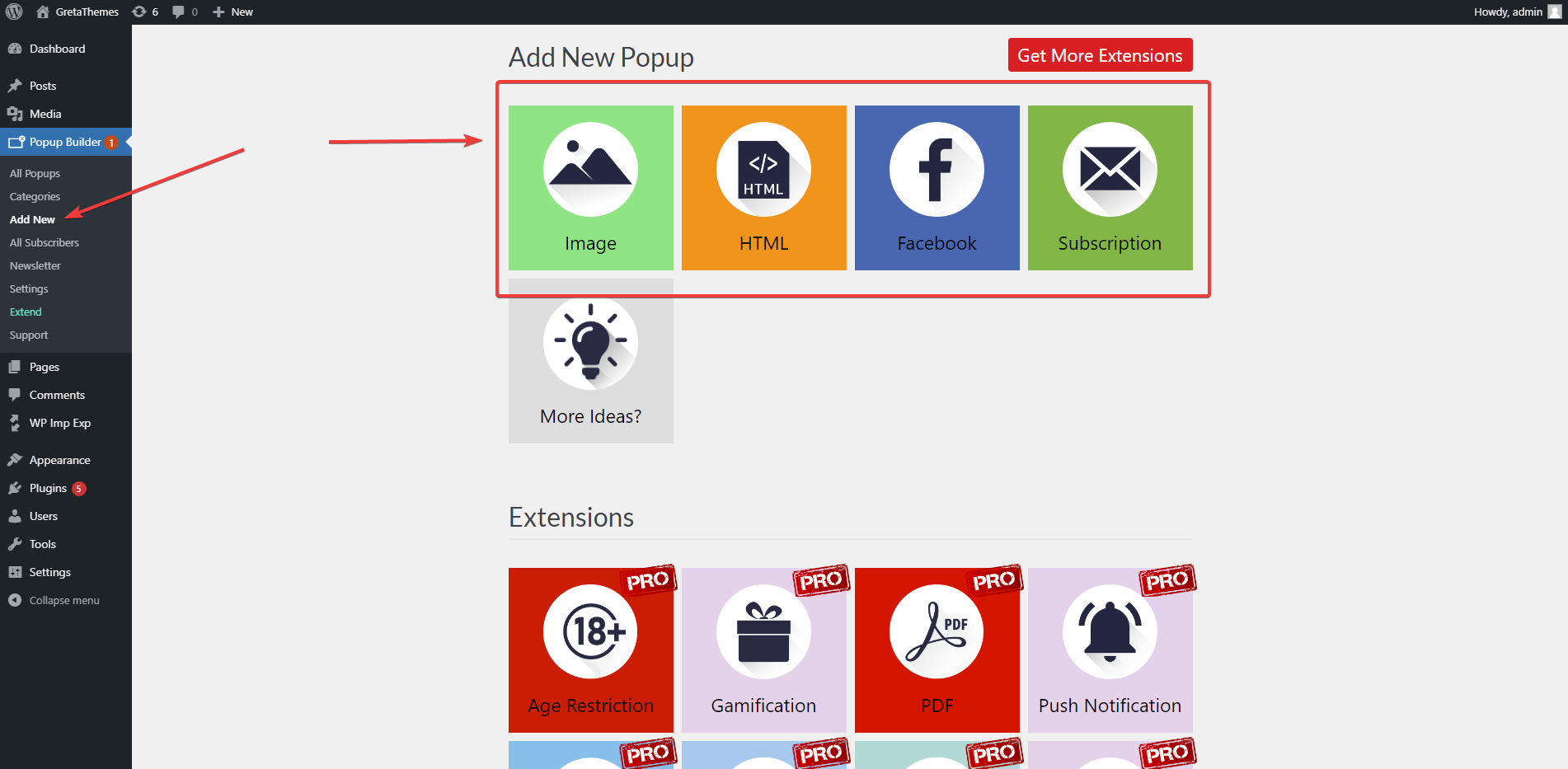 Нажмите «Добавить новости» в подменю Popup Builder и выберите один из четырех стилей всплывающего окна.