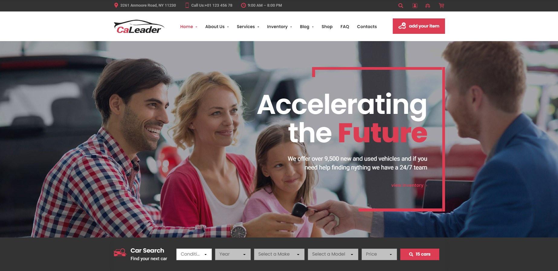 Тема CaLeader - это хорошо функционирующий веб-сайт для вашего автомобильного бизнеса.